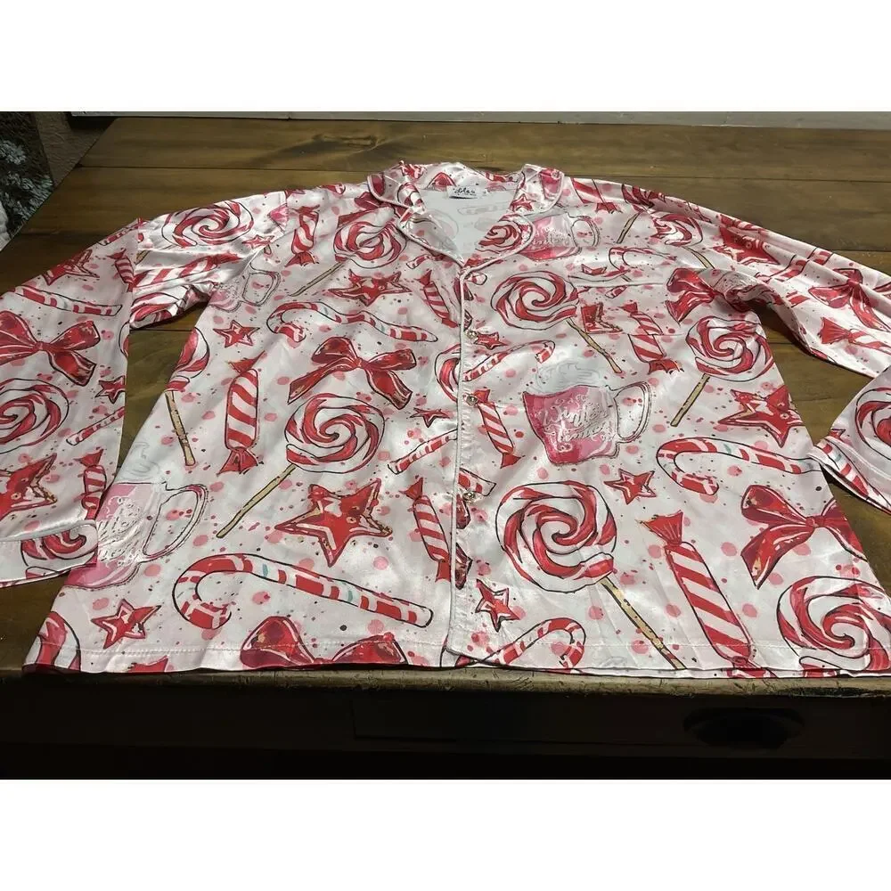 Lola And The Boys Girls Pajama Lounge Sweet Winter Top Size Medium NWT
